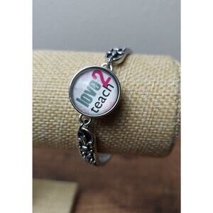 Snap Charm Bracelet Antique Silver Fleur De Lis Magnetic Change Teacher Gift
